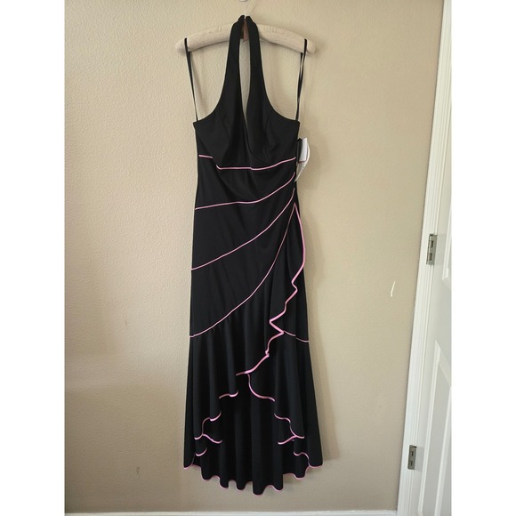 Blondie Nites Dresses & Skirts - Blondie Nites Linda Bernell Black Pink Piping Halter High Low Ruffle Gown 11 NWT